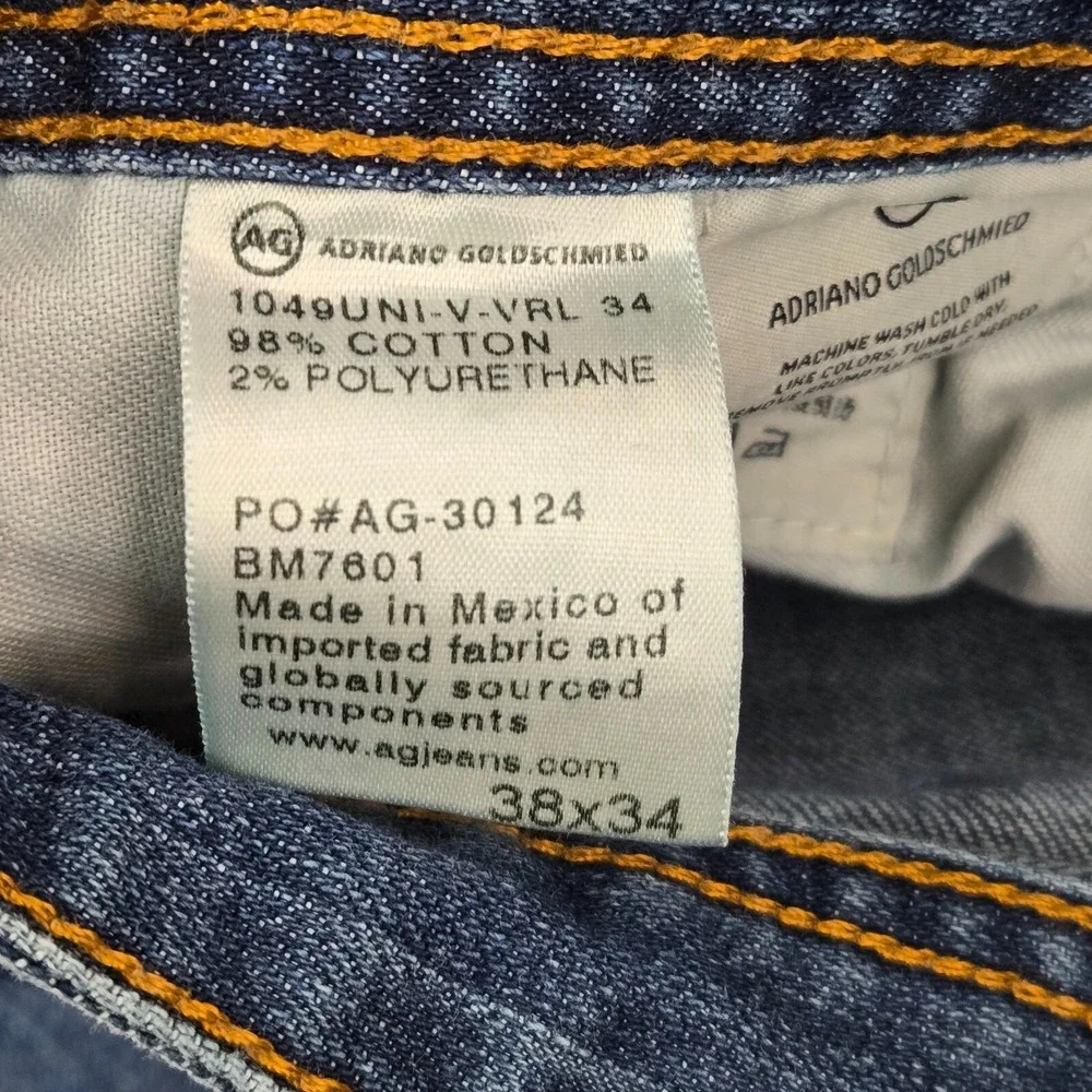 AG Adriano Goldschmied Men Jeans 38x34 Blue Denim Straight Mid‎ Rise